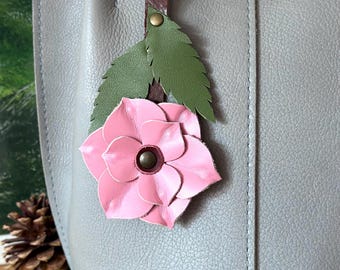 Handmade Leather Flower Bag Charm, Eco-Friendly Purse Accessory