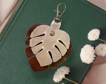 Leather Monstera Leaf Keychain - Handmade Purse Charm