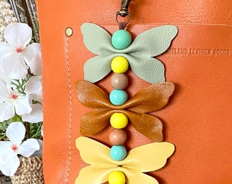 Handmade Leather Butterfly Bag Charm, Purse Accessory