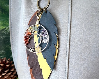 Leather Feather Tassel Keychain, Handbag Purse Charm with Pendant
