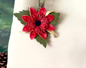 Handcrafted Leather Flower Bag Charm Keychain Tassel