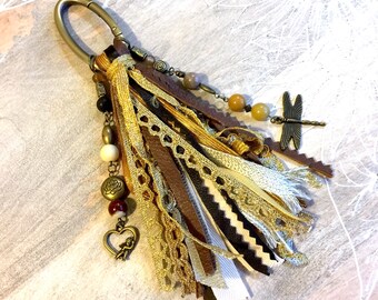 Boho keychain Tassel keychain Bag charm Purse charm for handbags Tassel purse charm Leather purse charm Handbag charms Boho tassel