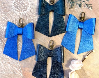 Handmade Leather Bow Keychain: Metallic Bag Charm, Handbag Accessory