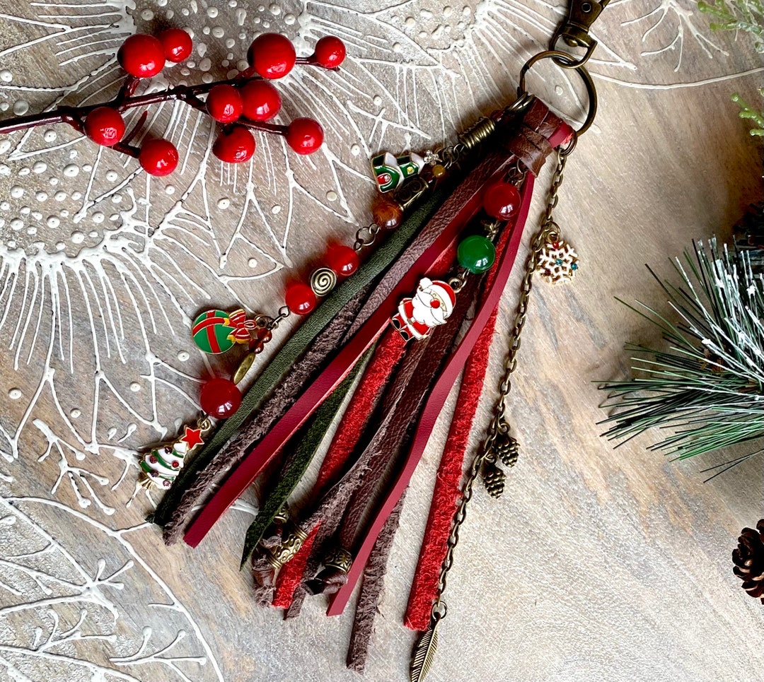 Purse Charm Christmas Purse Charm Tassel Keychain Leather Keychain