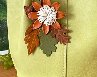 Handmade Leather Fall Leaf Bag Charm: Autumn Purse Tassel