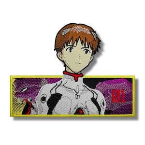 May include: Embroidered patch featuring an anime character with brown hair and a white and red uniform. The patch has a rectangular design with a yellow border and a purple background with the number "01" in red.
