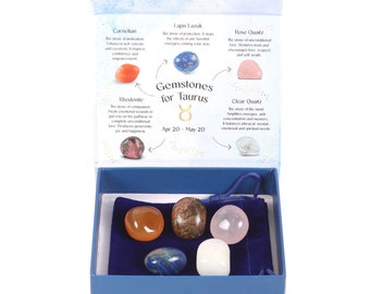 Taurus Crystal Tumblestone Set Gifts for her or him, minimalist, mothers day, zodiac sign healing crystals, gift