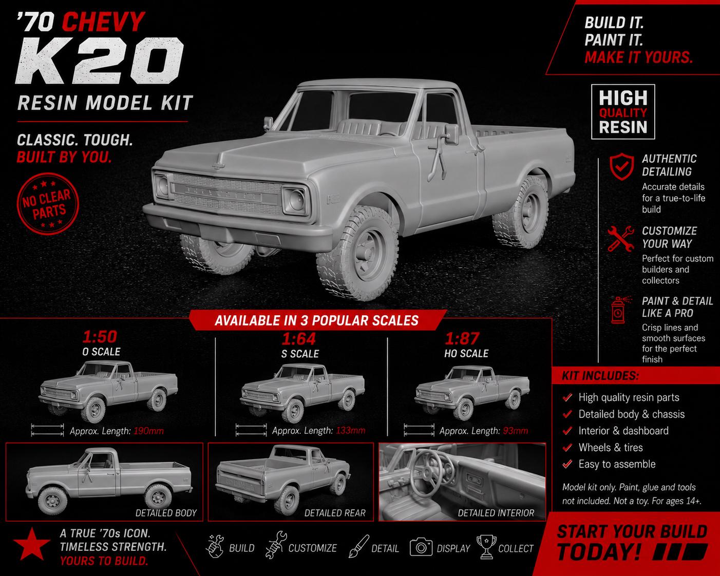 C Lab Model Kit 3D Printed 72 Chevy K20 Regular Cab Model Kit - Etsy