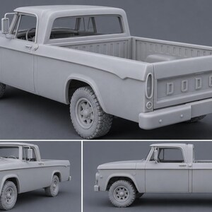 1969年式ダッジ・パワーワゴンW100レギュラーキャブ。モデルキット：3Dプリント製グレー樹脂トラック（複数スケール対応）