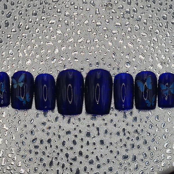 Extra Small Blue Butterfly Handmade Gel press on nails Small