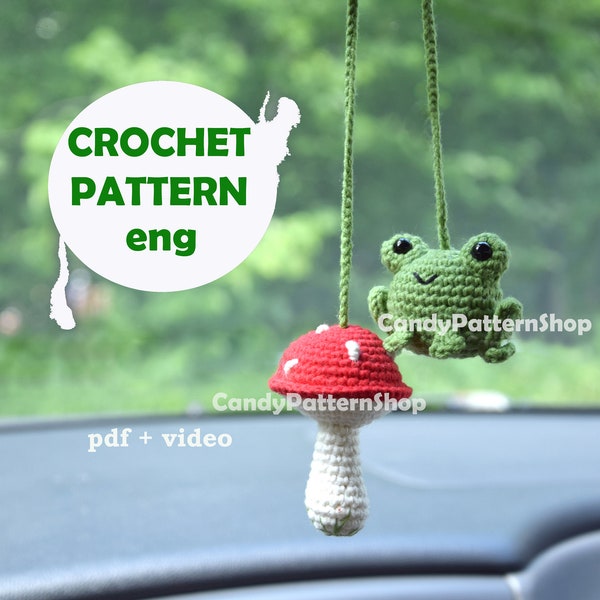 crochet pattern car charm Birthday gift, leggy frog crochet pattern car accessory gift for bestie, toad lover gift ideas pattern