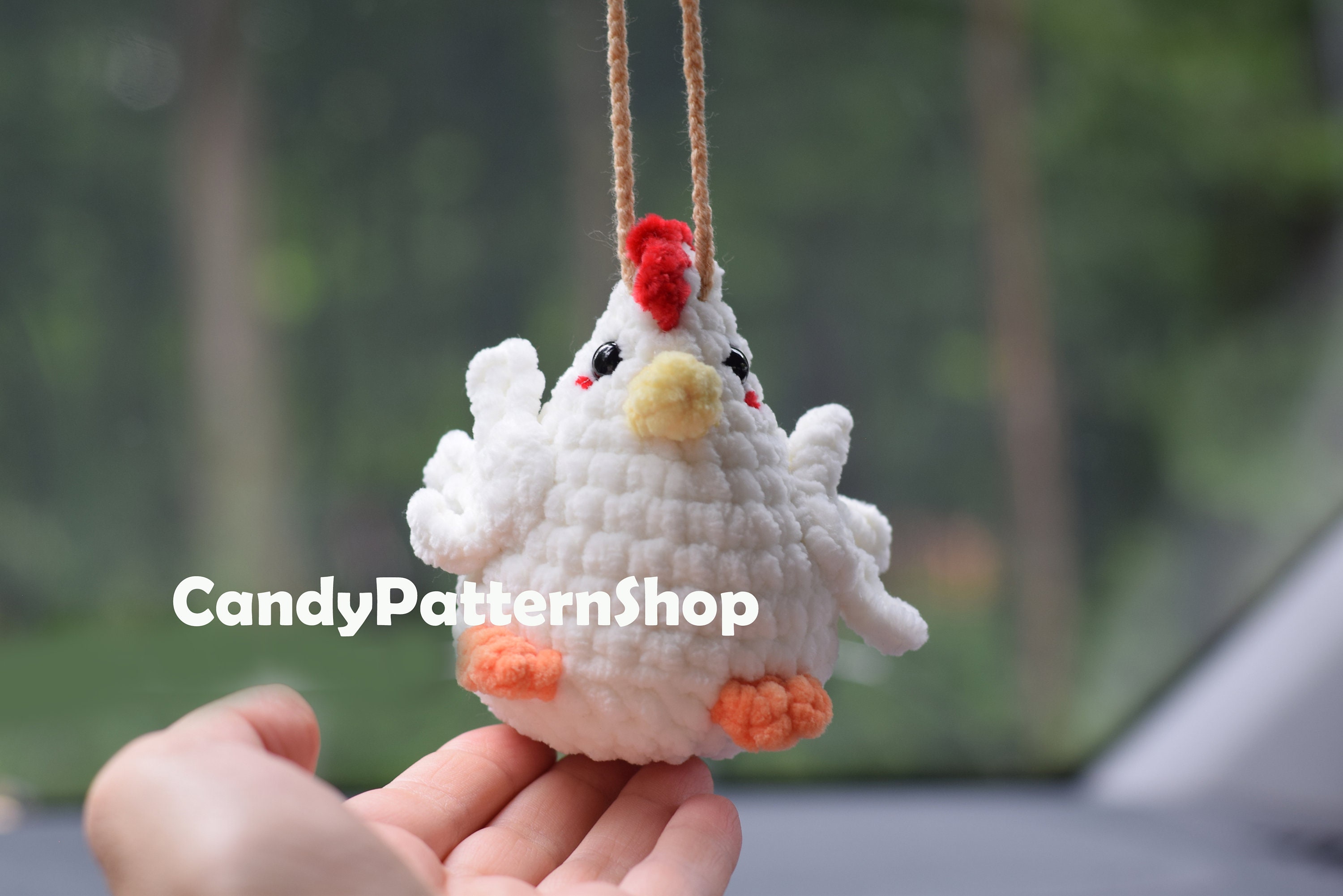 Crochet Chicken Charm Easter Hen Toy Car Rear View Mirror