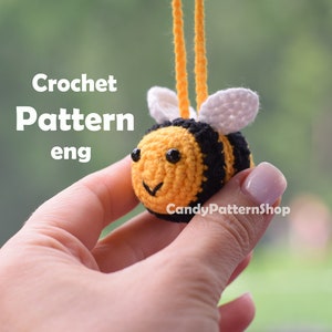 car hanger charm, bee crochet pattern car charm Birthday gift ideas, bumblebee amigurumi pattern, crochet bee keychain