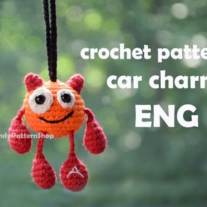 crochet car hanger charm pattern, alien crochet pattern gift ideas for friend, rear view mirror pendant Fathers Day gift ideas