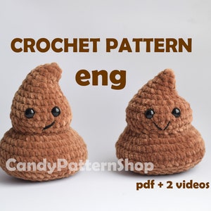 Poopy crochet pattern, positive poo Emoji toilet theme crochet pattern, amigurumi poo prank gift ideas crochet pattern, crochet keychain poo