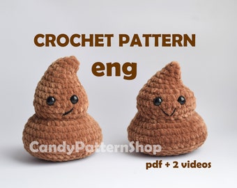 Poopy crochet pattern, positive poo Emoji toilet theme crochet pattern, amigurumi poo prank gift ideas crochet pattern, crochet keychain poo