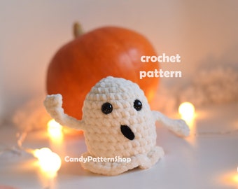 Halloween Ghost crochet pattern amigurumi no sew, amigurumi pattern Halloween gift ideas desk pet baby ghost plush toy with hands