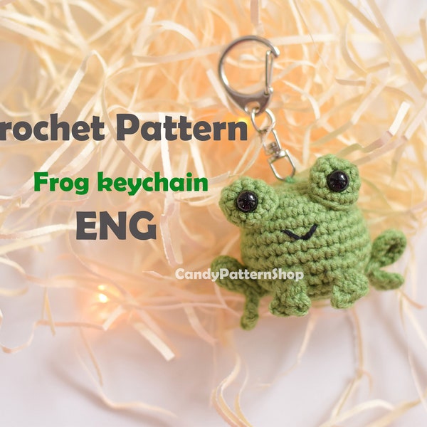crochet frog keychain pattern, amigurumi frog car accessory crochet pattern, crochet frog keyring toad lover gift crochet tutorial