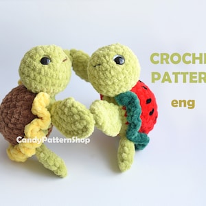 sunflower turtle amigurumi, tortoise Birthday gift, sea turtle Beginner Friendly watermelon turtle pattern, turtle crochet pattern