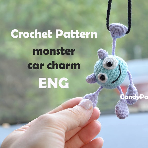 Patrón de amuleto de coche de ganchillo, ideas de regalos para el Día del Padre, patrón de amigurumi de llavero de monstruo, accesorios para colgar coches de amantes alienígenas, patrón de ganchillo