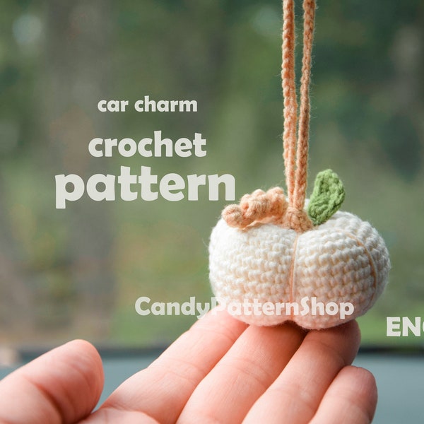 crochet car charm pattern Thanksgiving gift ideas, boho style pumpkin crochet pattern, white pumpkin car accessories amigurumi pattern PDF
