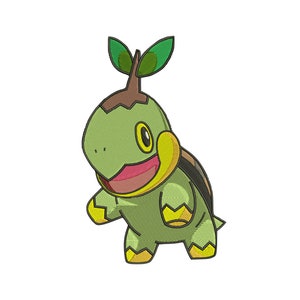 May include: A green and yellow cartoon turtle with a brown stem and green leaves on its head. The turtle is smiling and has a yellow shell.