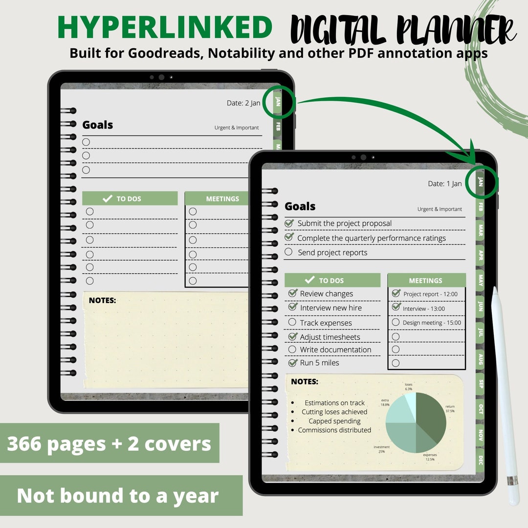 Hyperlinked Digital Planner Compatible With Goodreads, Notability and ...