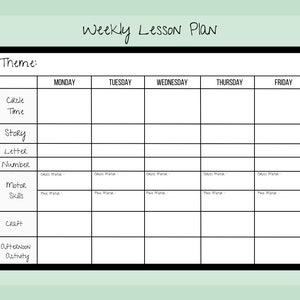 Weekly Lesson Plan for Pre-K/Preschool/Kindergarten/daycare - PDF Instant Digital Download- Printable - Template- homeschool-planner -simple