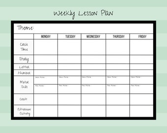 Weekly Lesson Plan for Pre-K/Preschool/Kindergarten/daycare - PDF Instant Digital Download- Printable - Template- toddler - planner - simple
