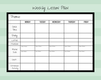 weekly lesson plan for pre k kindergarten pdf instant etsy