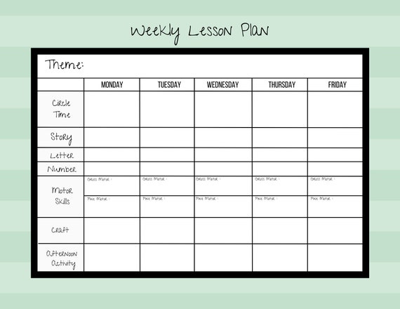 Weekly Lesson Plan for Pre-k/preschool/kindergarten/childcare - Etsy