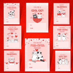 Mignonnes cartes de Saint-Valentin avec chats et chiens - Cartes de la Saint-Valentin - Imprimable - Téléchargement instantané - Cartes de la Saint-Valentin pour enfants - Échange de classe-