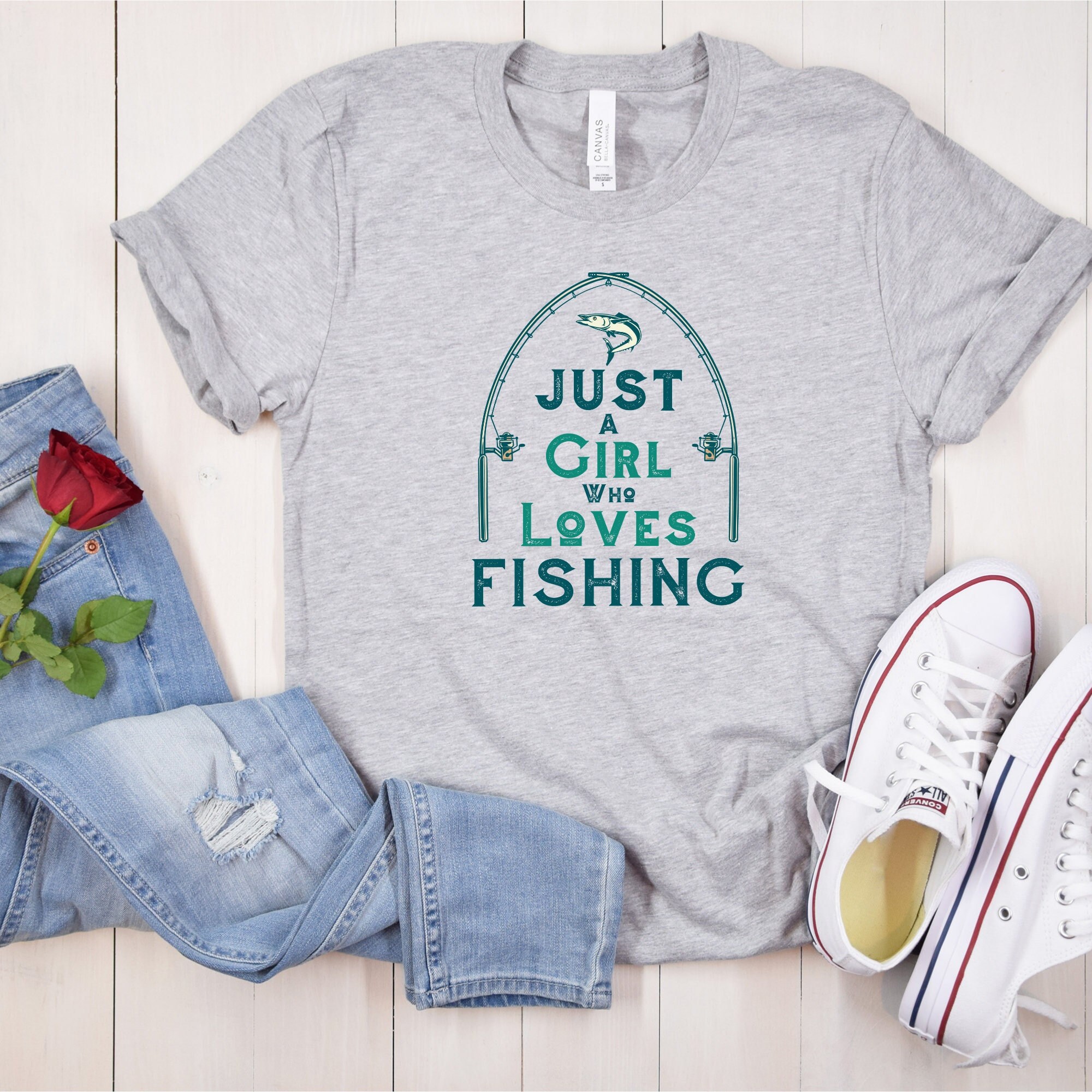 Just a Girl Who Loves Fishing Short-sleeve Unisex T-shirt, Fishing Girls,  Fishing T Shirts, 