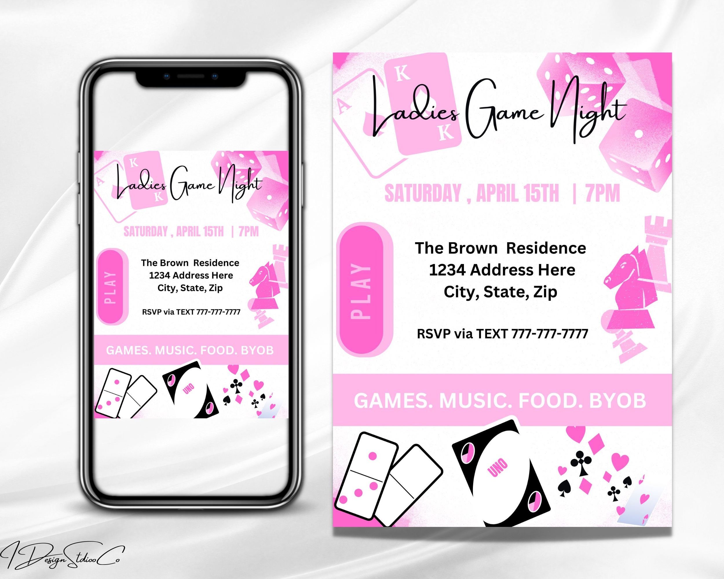Game Night Evite, Ladies Game Night, Adult Game Night Party, Text Invitation, Editable