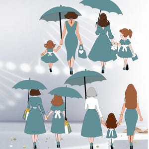 4 Stagioni DOWNLOAD DIGITALE stampa e poi ritaglia. La crescita di una madre e di un figlio attraverso la vita. Immagini di mamma, nipote e figlia con l'ombrello.