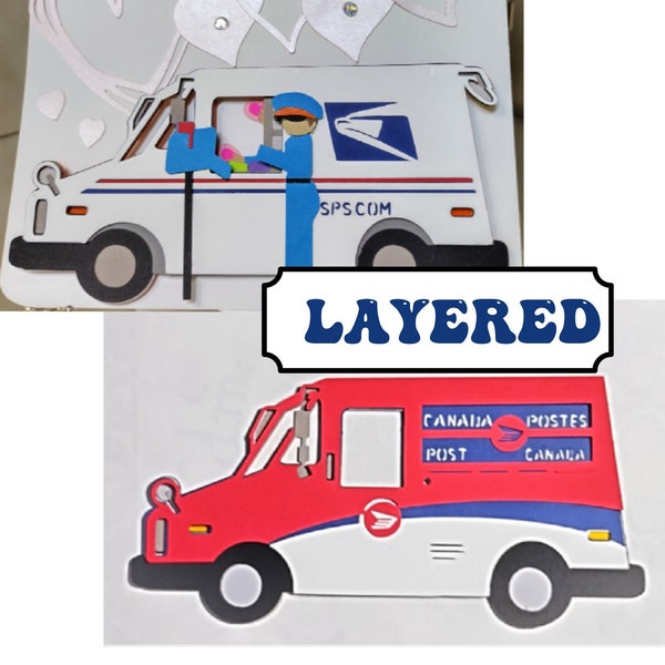 Mailman SVG DIGITAL Download Mail Layered Interactive USA & Canadian truck.  Arm appears to put mail hearts Easter eggs or candy canes