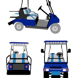 Golf Cart DIGITAL DOWNLOAD wielowarstwowy 3 widoki Svg Jpg Png. Wytnij warstwy i sklej je, aby utworzyć obrazy. Widoki z przodu, z tyłu i z boku