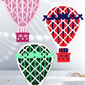 Balão DIGITAL DOWNLOAD de ar quente em camadas para Cricut e outras máquinas de corte. Banner, Caixa de Sombra, Cartão, Topo de Bolo, Decoração de Festa Svg