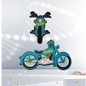 DOWNLOAD DIGITAL de motocicleta indiana vintage em camadas. Vistas laterais e frontais, além de cortes de silhueta em camada única.