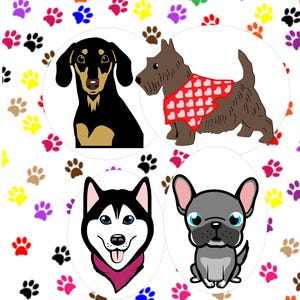 Honden DIGITALE DOWNLOAD Svg Png Jpg set van 4 Mini Pincher Husky Frenchie Scotty 3 stijlen-platte vectorafbeelding, gelaagd of in delen