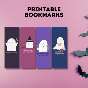Hand drawn Ghosties Printable Bookmarks | Digital Download | Set of 4 | Unique Bookmarks | Spoooky Ghosts | Cute Characters | Kawaii | Boo
