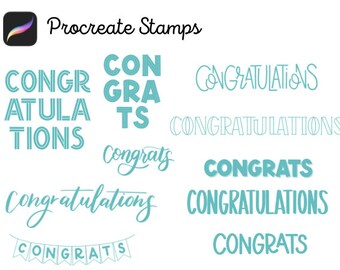 10 Congratulations Procreate Stamp Brushes | Handdrawn Procreate Brush | Procreate Stamps | 10 Brushes | Handmade | Congrats Stamps