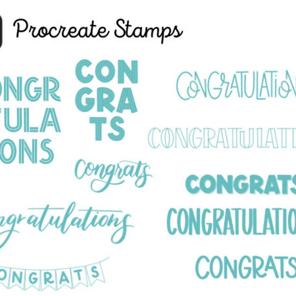 10 Glückwünsche Procreate Stempelpinsel | Handgezeichneter Procreate Pinsel | Procreate Briefmarken | 10 Pinsel | Handarbeit | Gratulation Stempel