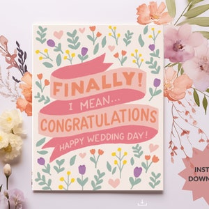 Cartão de casamento para impressão, parabéns, download instantâneo de PDF, cartão para impressão, cartão para casal de noivos, cartão de casamento atrevido, finalmente parabéns
