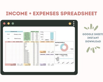 Puede incluir: Una plantilla de hoja de cálculo de Google Sheets para realizar un seguimiento de los ingresos y gastos. La hoja de cálculo incluye secciones para presupuestar, ingresos, gastos y gráficos para visualizar el desglose de los gastos y los montos presupuestados frente a los reales. La hoja de cálculo está diseñada para su uso en enero y marzo de 2024.