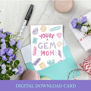 Happy Mother&#39;s Day Printable Card, Watercolor Gems, Instant Download PDF, Printable Gift for Mother&#39;s Day, Printable Card