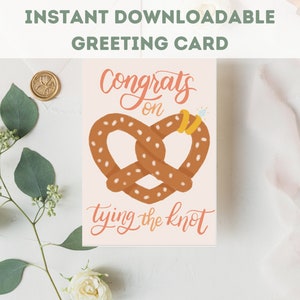 Cartão de casamento para impressão, parabéns, download instantâneo de PDF, cartão para casal de noivos, cartão de casamento atrevido, amarre o nó, pretzel, trocadilho de comida