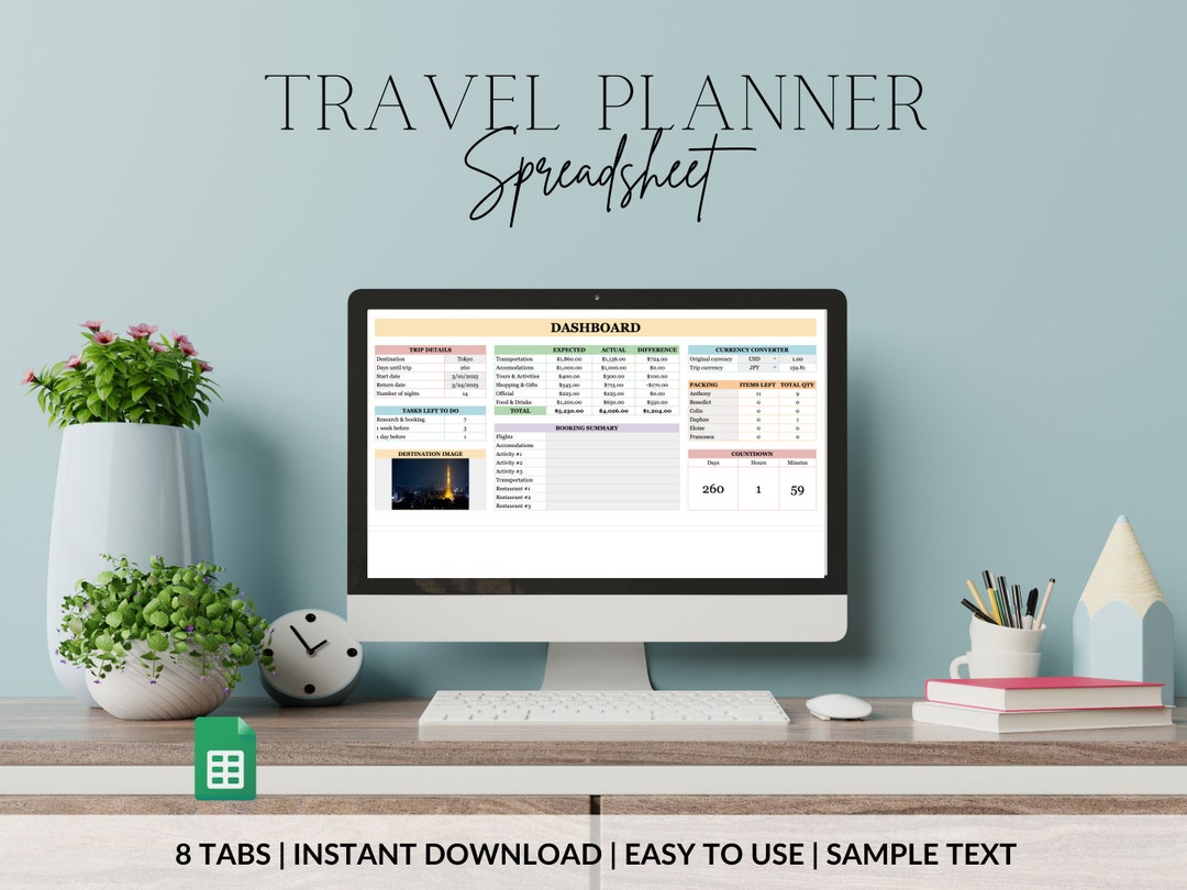 Travel Planner | Spreadsheet | Google Sheets | Budget | Tasks | Packing ...