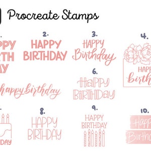 10 pinceaux de timbres procréés joyeux anniversaire | Brosse de procréation dessinée à la main | Procréer des timbres | 10 pinceaux | Fait à la main | Timbres HBD | Anniversaire