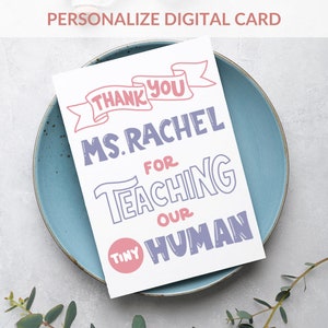 Carte de remerciement personnalisée pour enseignante, monitrice de garderie, remerciement, journée de remerciement pour une enseignante, fin d'année scolaire, petit humain, carte de nounou